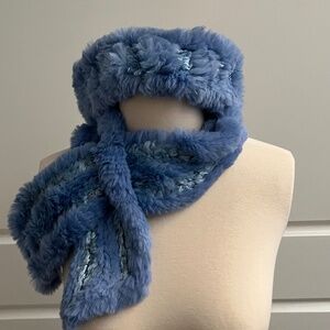 Rex Rabbit Fur Scarf & Headband Set, SPI 25, Blue